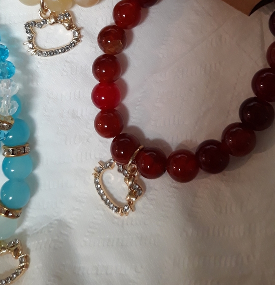 NEW Hello Kitty Bracelet Pink beads Silver CZ Sanrio charm NWT Handmade NWT - Picture 9 of 13